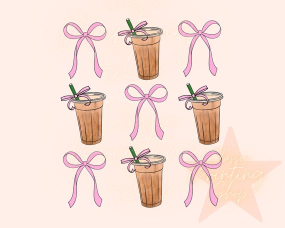 Pink Coquette Iced Coffee PNG-Sublimation Download-Tshirt Design, Retro png, Retro Sublimation, Trendy Coffee png, Bow Png, Everyday Png