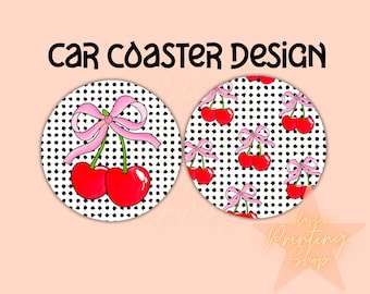 Preppy Cherry Car Coaster Png -Sublimation Design Download,Coquette Bow png,Trendy Car Coaster, Coquette Png,Bow Png,Car Coaster Png Bundle