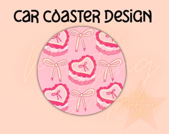 Coquette Cake and Bow Car Coaster Png -Sublimation Design Download,Coaster png, Preppy Png, Pink Car Coaster, Valentines Day Car Coaster
