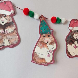 Hamster Christmas Bunting: Holiday Garland with Pom Poms bild 1