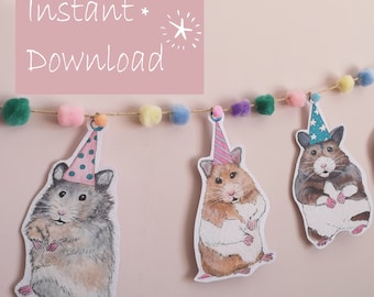 Hamster Birthday Bunting, Digital Download