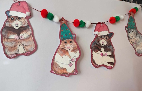 Hamster Christmas Bunting: Holiday Garland with Pom Poms