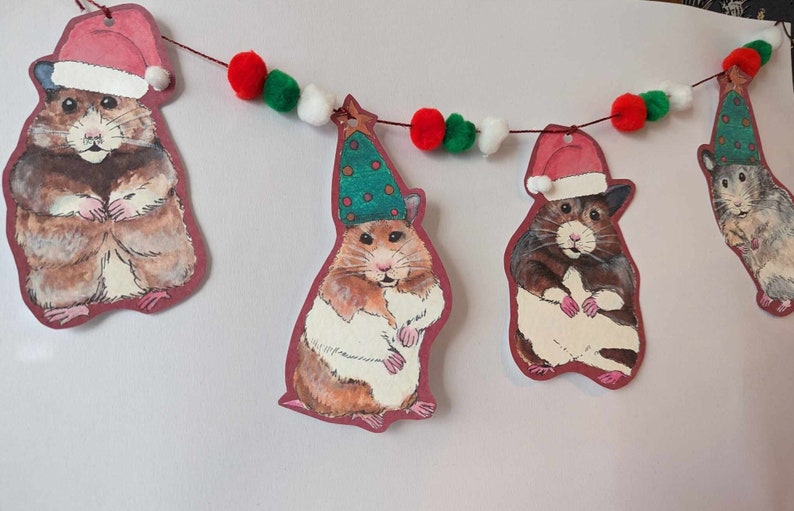 Hamster Christmas Bunting: Holiday Garland with Pom Poms bild 1