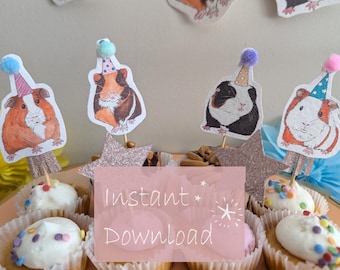 Guinea Pig Cake Toppers: Printable Birthday Party Decorations (PDF)
