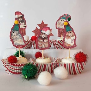 Hamster Christmas Cake Toppers: Holiday Party Decorations