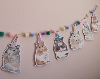 Hamster Birthday Bunting - Hamster Garland - Hamster Party Decorations - Birthday Decorations - Pom Pom Bunting -  Birthday - Hamster Decor