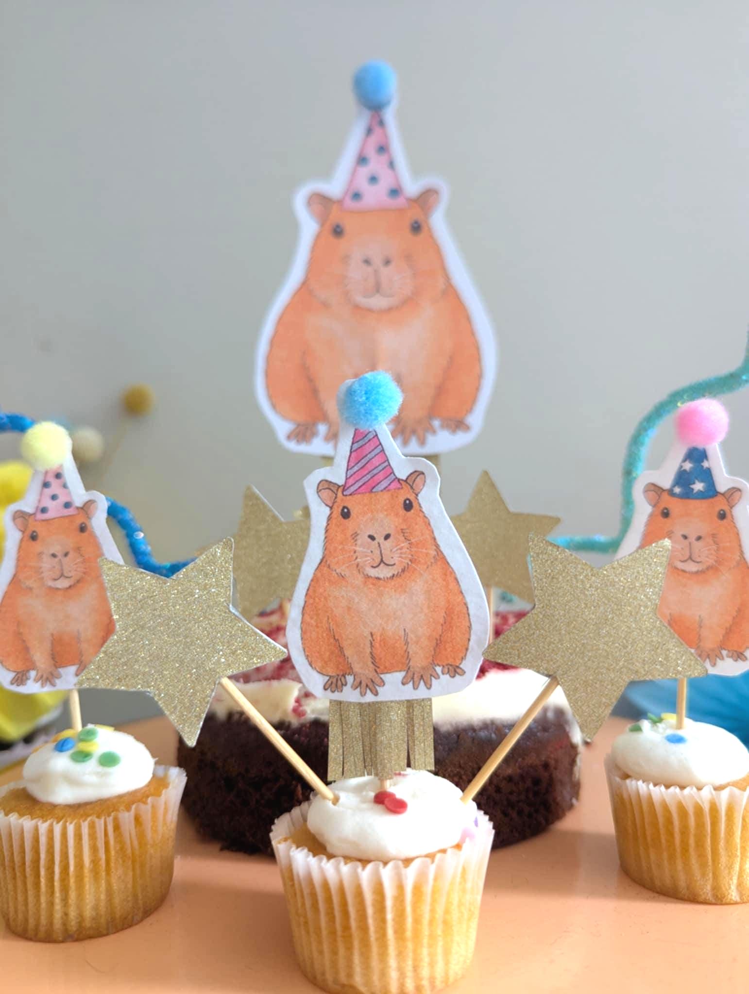 Cozndet 25-Piece Capybara Cake Topper Set - Polymer Clay Figurines, Funny Animal Decorations For Birthday Cupcakes & Party Decor