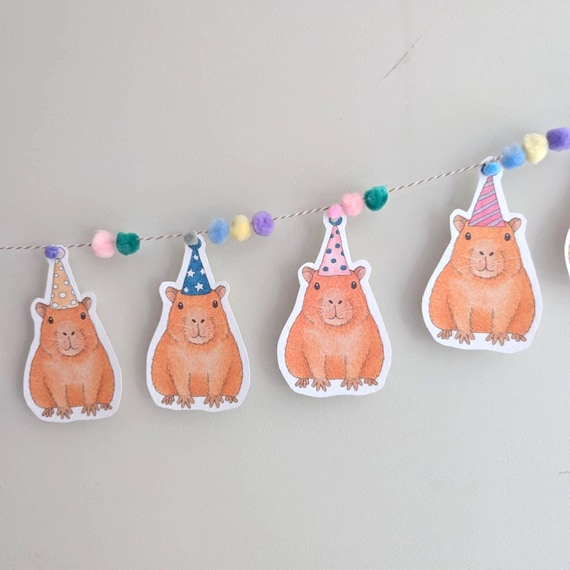 Capybara Birthday Bunting: Garland with Pom Poms
