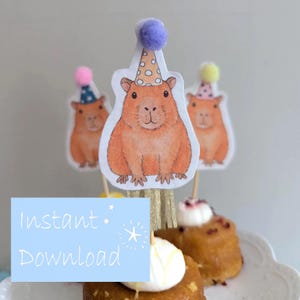 Capybara Birthday Cake Toppers , Digital Download