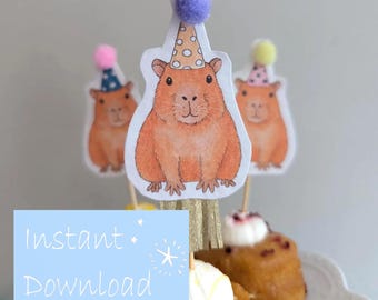 Capybara Birthday Cake Toppers , Digital Download