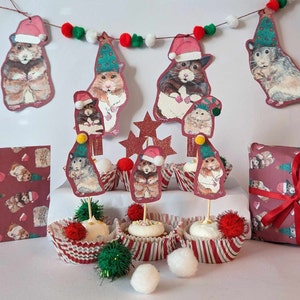Hamster Christmas Bunting: Holiday Garland with Pom Poms bild 3