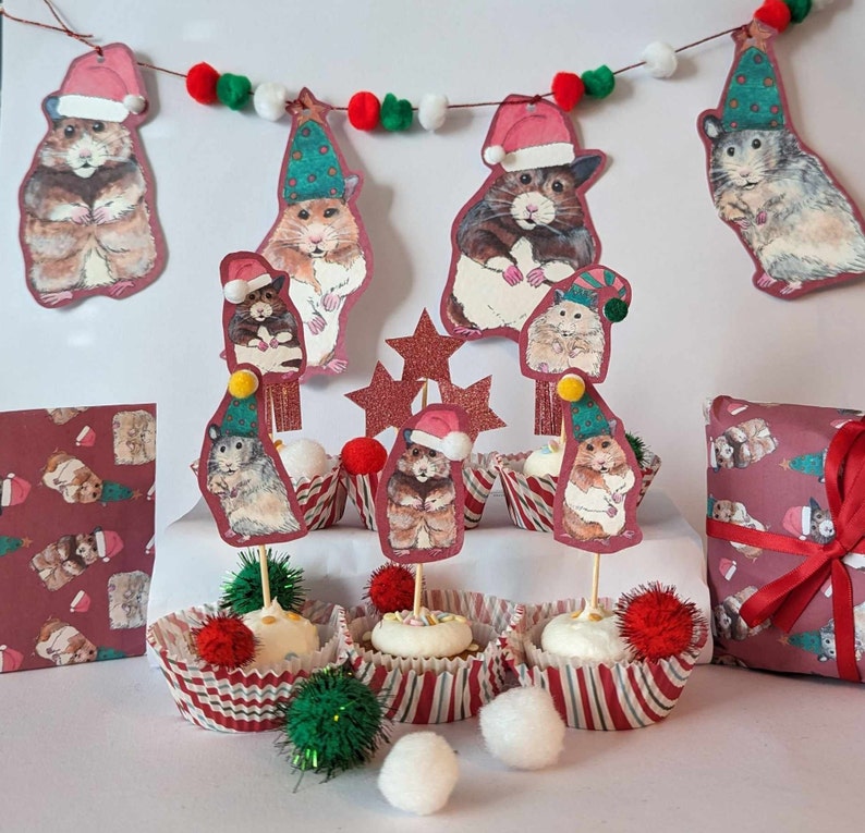 Hamster Christmas Bunting: Holiday Garland with Pom Poms bild 3