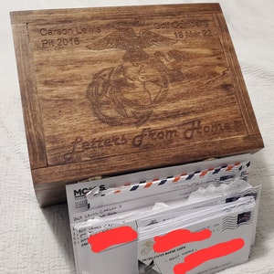 USMC Letters From Home Memory Box Dark Wood Finish