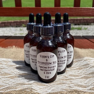 Slippery Elm & Marshmallow Root Tincture, 2 0z Herbal Remedy Colitis, IBS, Leaky Gut, Heartburn and more