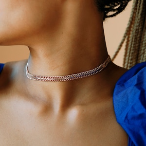 Chain Choker Necklace, 14K Gold Double Curb Chain Necklace, Vienna Chain Choker, Choker Necklace For Women, Minimalist gift