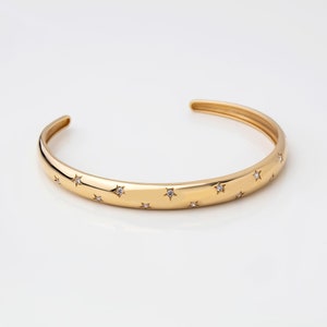 Stella Bracelet, 14K Solid Gold Bangle Bracelet, Star String Bangle, Elegant Wedding Gift, Mother Days Gift