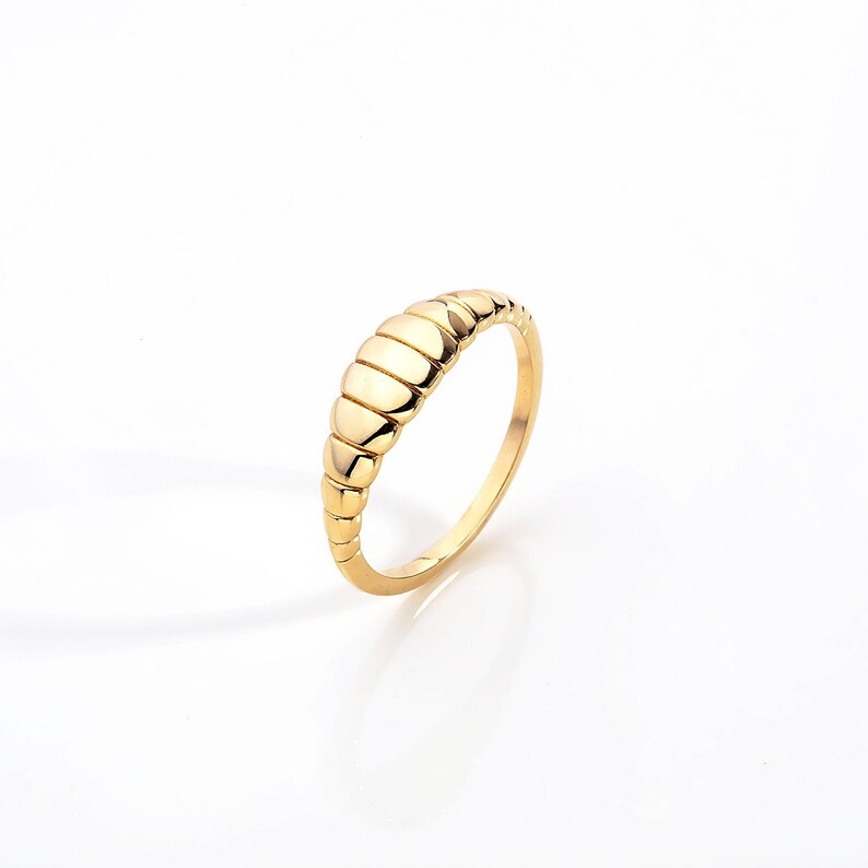 14k Solid Gold Minimal Wave Signet Ring, Dainty Croissant Ring, Gold Fine Jewelry, Minimalist gift, Perfect Gift, Gift for her image 6