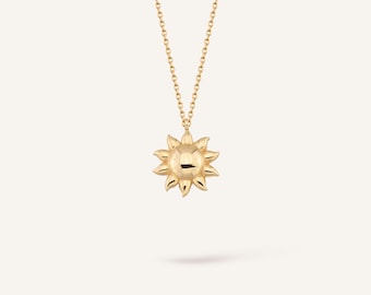 14k Gold Sun Pendant Necklace, Sunburst Necklace, Celestial Sunshine Jewelry