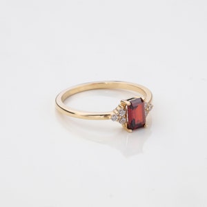 14K Solid Gold Promise Ring, Ruby Color Stone Ring, Dainty Jewelry, Minimalist gift, Perfect Gift, Gift for her image 3