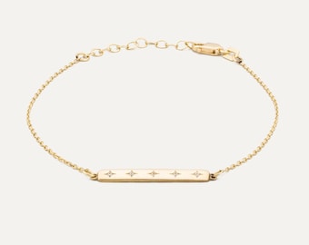 14k Gold Star Bracelet, Diamond Bar Bracelet, Emerald Bracelet, Celestial Jewelry