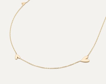 Heartstring Necklace, Tiny Heart Necklace, 14K Solid Gold Heart Chain, Dainty Heart Jewelry, Minimalist Necklace, Gift for Her