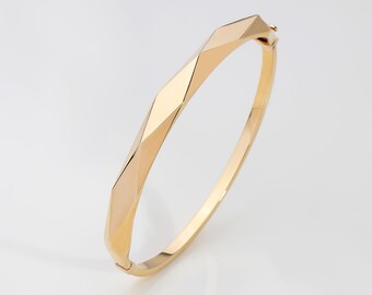 Prism Bracelet, 14K Solid Gold Bangle Bracelet, 7,98 gr. Real Gold Minimalist Jewelry, Elegant Wedding Gift