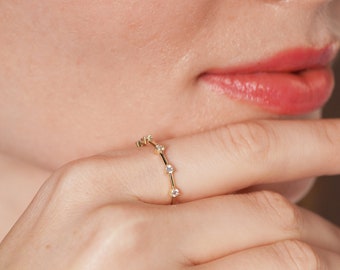 5 Stones Promise Ring, Floating Eternity Wedding Band