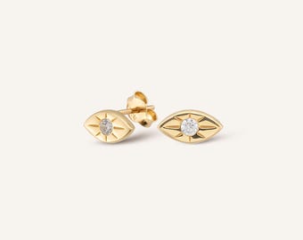 Gold Eye Shaped Earrings | Elegant Design with Crystal Detail | Gift Option | Perfect for Everyday and Special Occasions