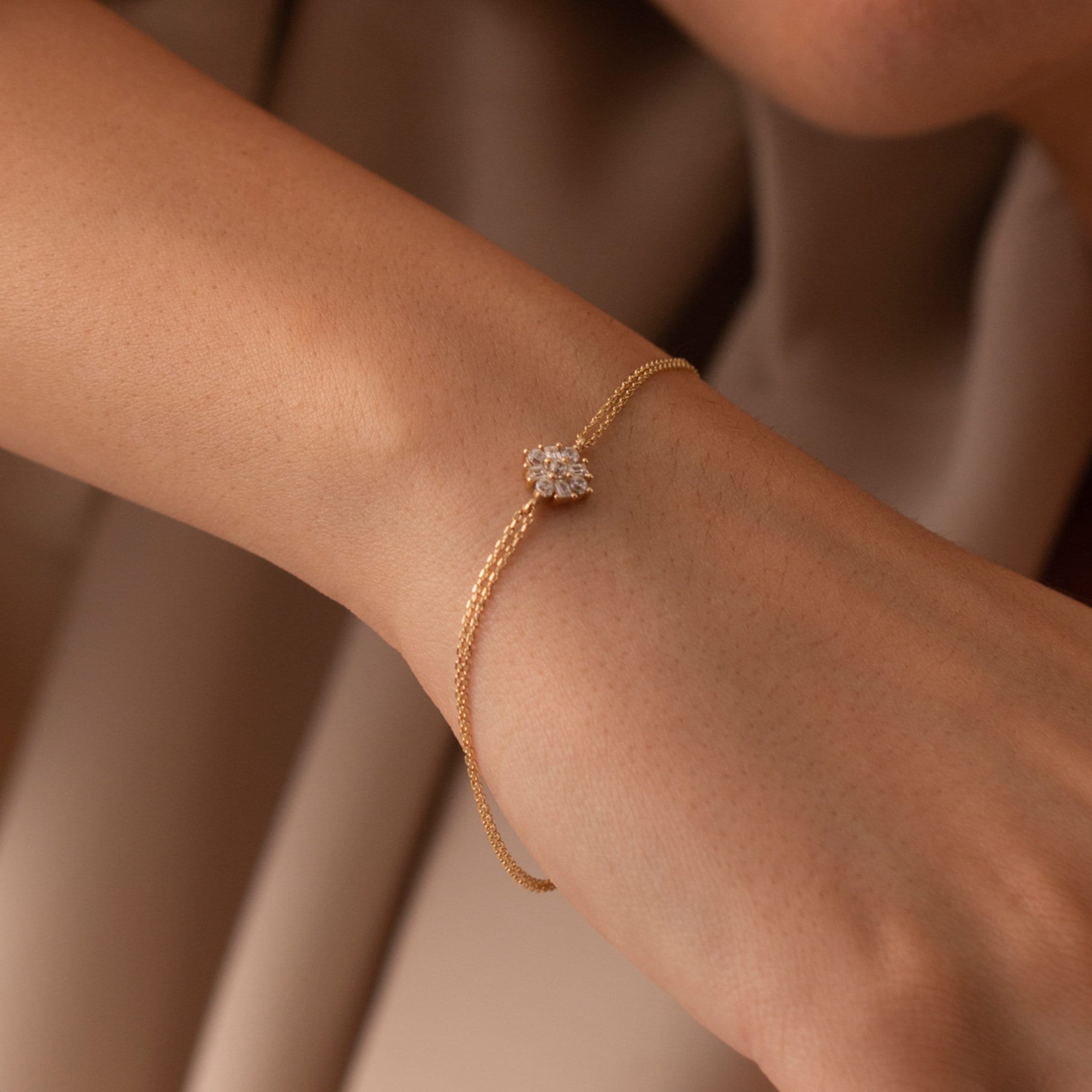 14K Solid Gold Bracelet, Double Chain Bracelet, Dainty Thin Chain, Minimal Jewelry