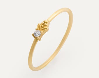 Honey Bee Ring, 14K Solid Gold Bee Ring, Nature Inspired Ring, Cubic Zirconia Ring, Bee Jewelry Gift, Gold Plated Options