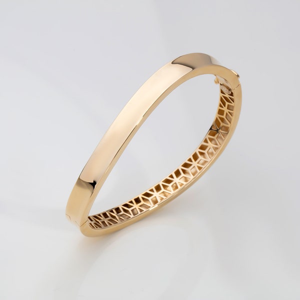 Ondulato Bracelet, 14K Solid Gold Bangle Bracelet, 13,32 gr. Real Gold Minimalist Jewelry, Elegant Wedding Gift