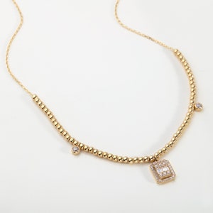 Unique Design Baguette Cut Solitaire 14K Gold Necklace, Baguette Cut Necklace, Wedding Gift, Dainty Jewelry, Gift for Her, Christmas Gift