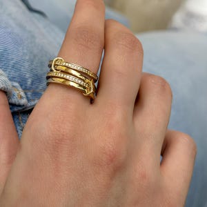 Gold Eternity Link Ring – 3 or 4 Band Chain Ring, 14K Gold Plated Adjustable Ring, Dainty Multi-Layer Statement Jewelry, Gift for Her