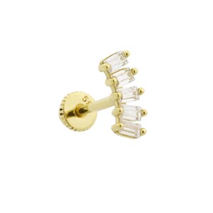 Baguette Stone Piercing, 14K Solid Gold Tragus, Solid Gold Helix Cartilage Earring, Piercing Jewelry, Minimalist gift