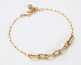 14K Solid Gold Paperclip Bracelet, Paperclip Chain Bracelet, Everyday Jewelry, Fine Jewelry