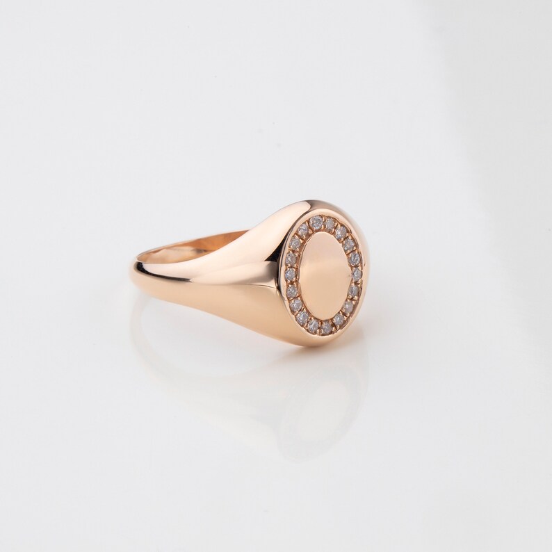 14K Solid Gold Diamond Signet Ring, Gold Seal Ring Women, Unique Jewelry, Minimalist gift, Perfect Gift, Gift for her image 6