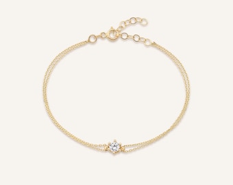 14k Gold Bracelet with CZ Zirconia Stone, Dazzling Layered Design for Everyday Elegance or Special Occasions, Gold Jewelry, Gift for Her