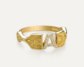 14K Solid Gold Initial Letter Ring, Gold Name Ring, Vintage Ring, Personalized Jewelry, Minimalist gift, Gift for her