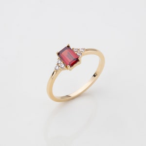 14K Solid Gold Promise Ring, Ruby Color Stone Ring, Dainty Jewelry, Minimalist gift, Perfect Gift, Gift for her image 1