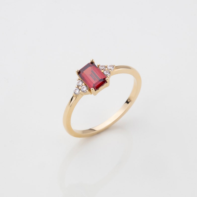 14K Solid Gold Promise Ring, Ruby Color Stone Ring, Dainty Jewelry, Minimalist gift, Perfect Gift, Gift for her image 1