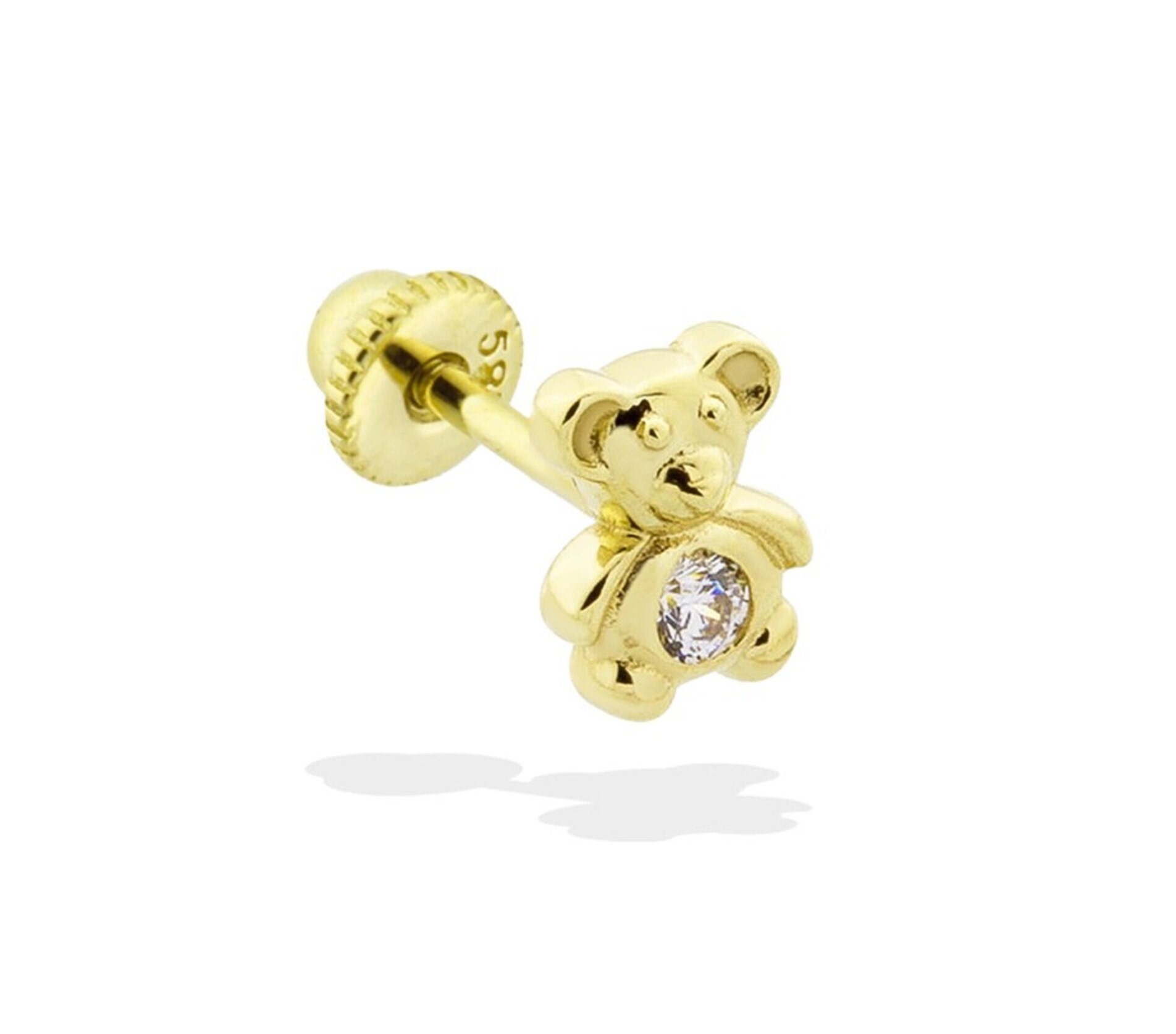 Teddy Bear Piercing, 14K Gold Tragus Piercing, Cartilage Helix Stud ...