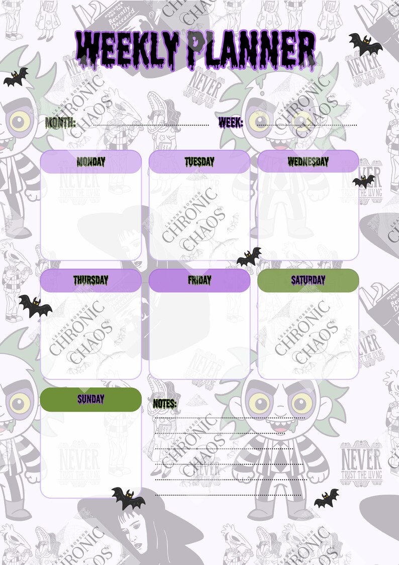 Beetlejuice Weekly Planner Printable Download PDF Diary - Etsy
