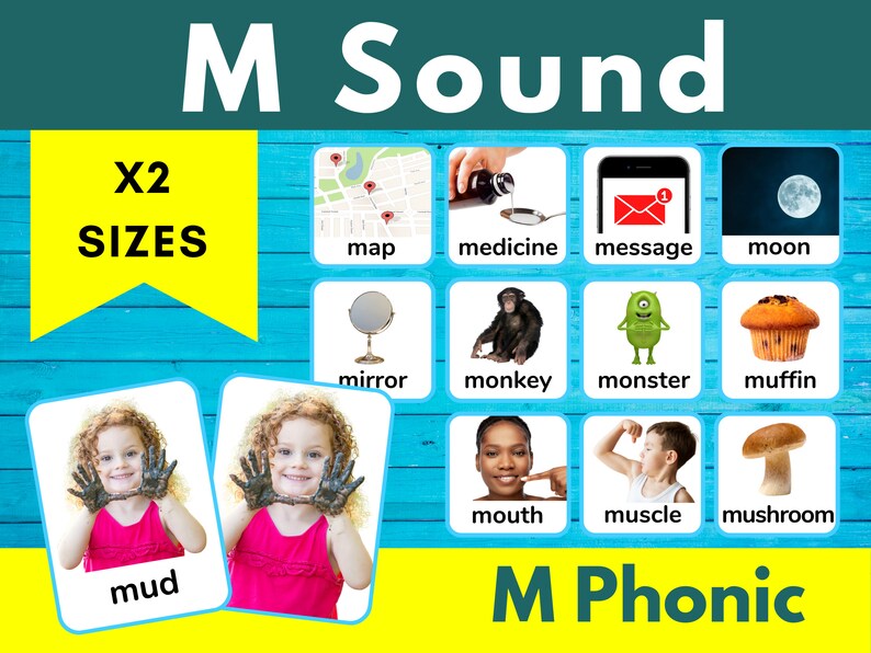 M Phonic M Sound Printable Speech Sound Cards Phonics Word Lists