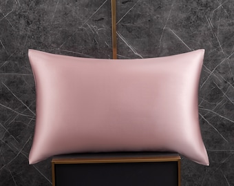 D&L Comfortable 100% Pure Mulberry Silk On Both Sides 16 Momme Silk Zipper Closure Pillow Case Standard Size 20 x 30 inches/50 x 75 cm Pink