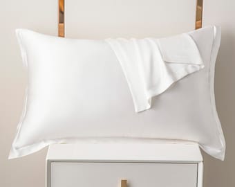 100% pura seda de morera en ambos lados Funda de almohada con cierre de sobre Charmeuse de seda de 19 Momme Tamaño estándar 20x30 pulgadas/50x75 cm Blanco marfil