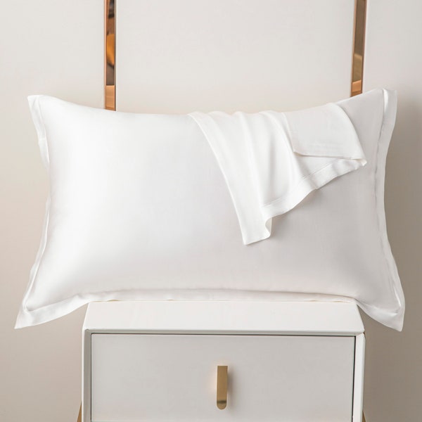 100% Pure Mulberry Silk On Both Sides 19 Momme Silk Charmeuse Envelope Closure Pillow Case Standard Size 20x30 inches/50x75 cm Ivory White