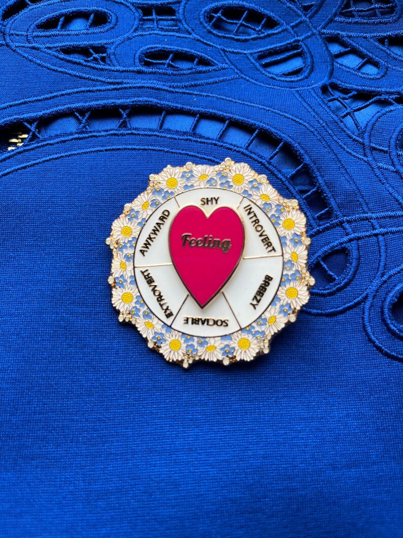 Introvert Ice Breaker Mood Spinner Pin With Intricate Floral Framing - Etsy
