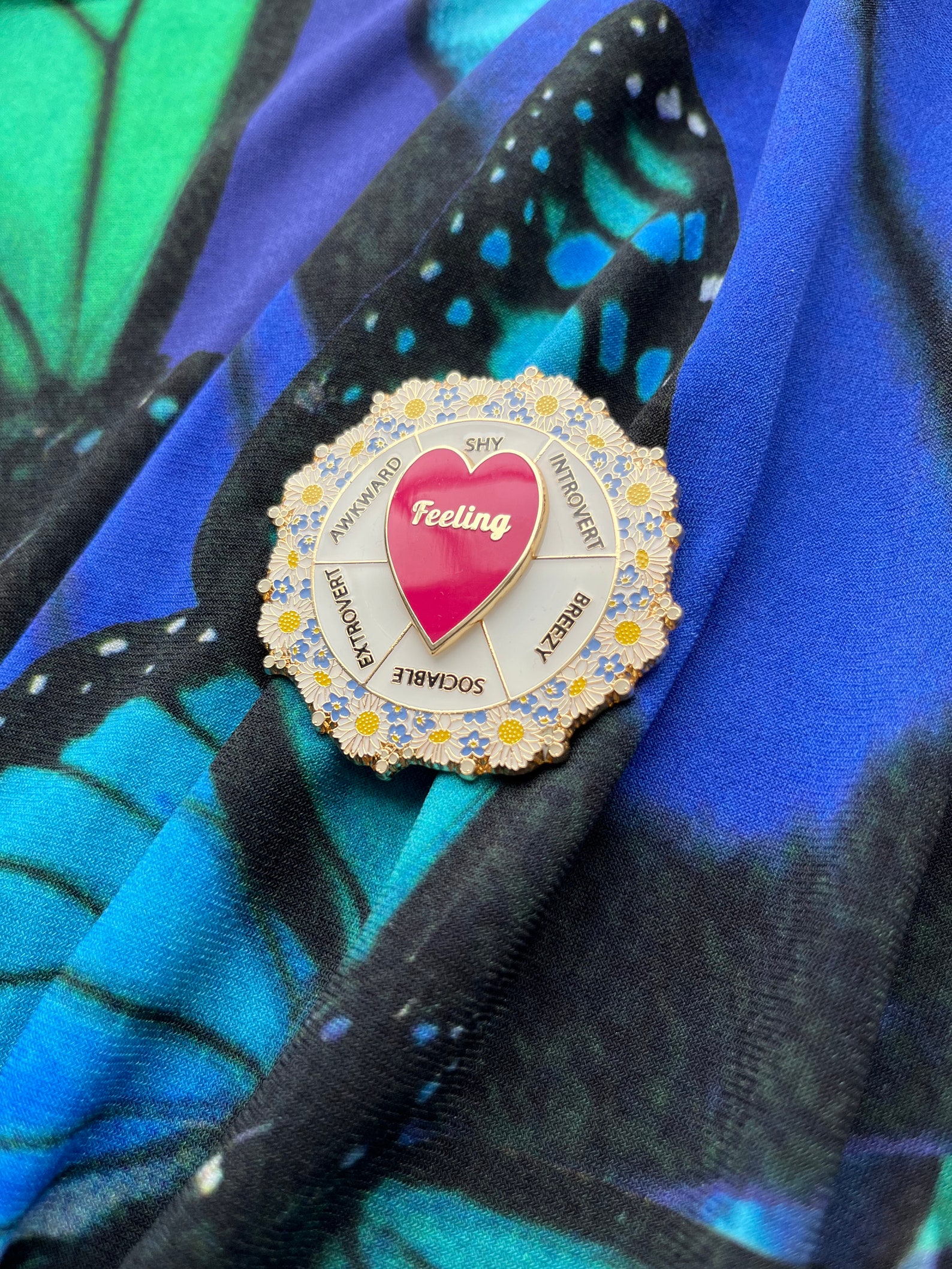 Introvert Ice Breaker Mood Spinner Pin With Intricate Floral Framing - Etsy