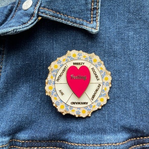 Introvert Ice Breaker Mood Spinner Pin With Intricate Floral Framing