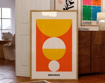 Bauhaus Poster | Mid-Century Modern | Danish Pastel Print | Bauhaus Yellow and Orange
